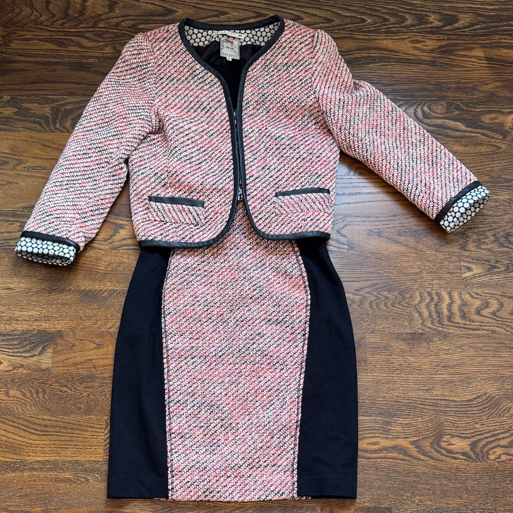 Yoana Baraschi Pink Tweed Mini Dress with Black Panels